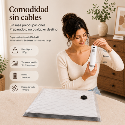 Bolsas de Vacío para Viaje con Bomba de aire Recargable