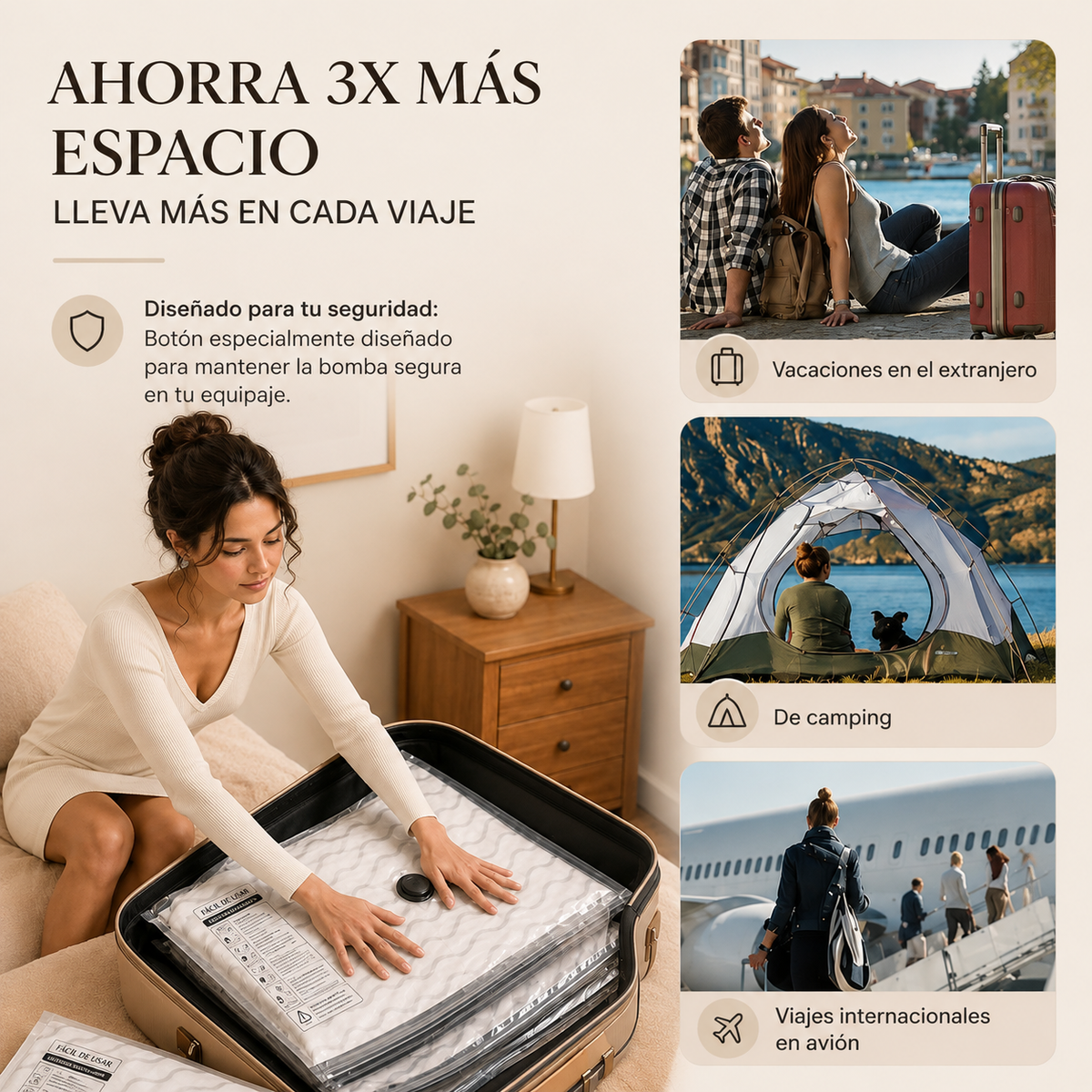 Bolsas de Vacío para Viaje con Bomba de aire Recargable