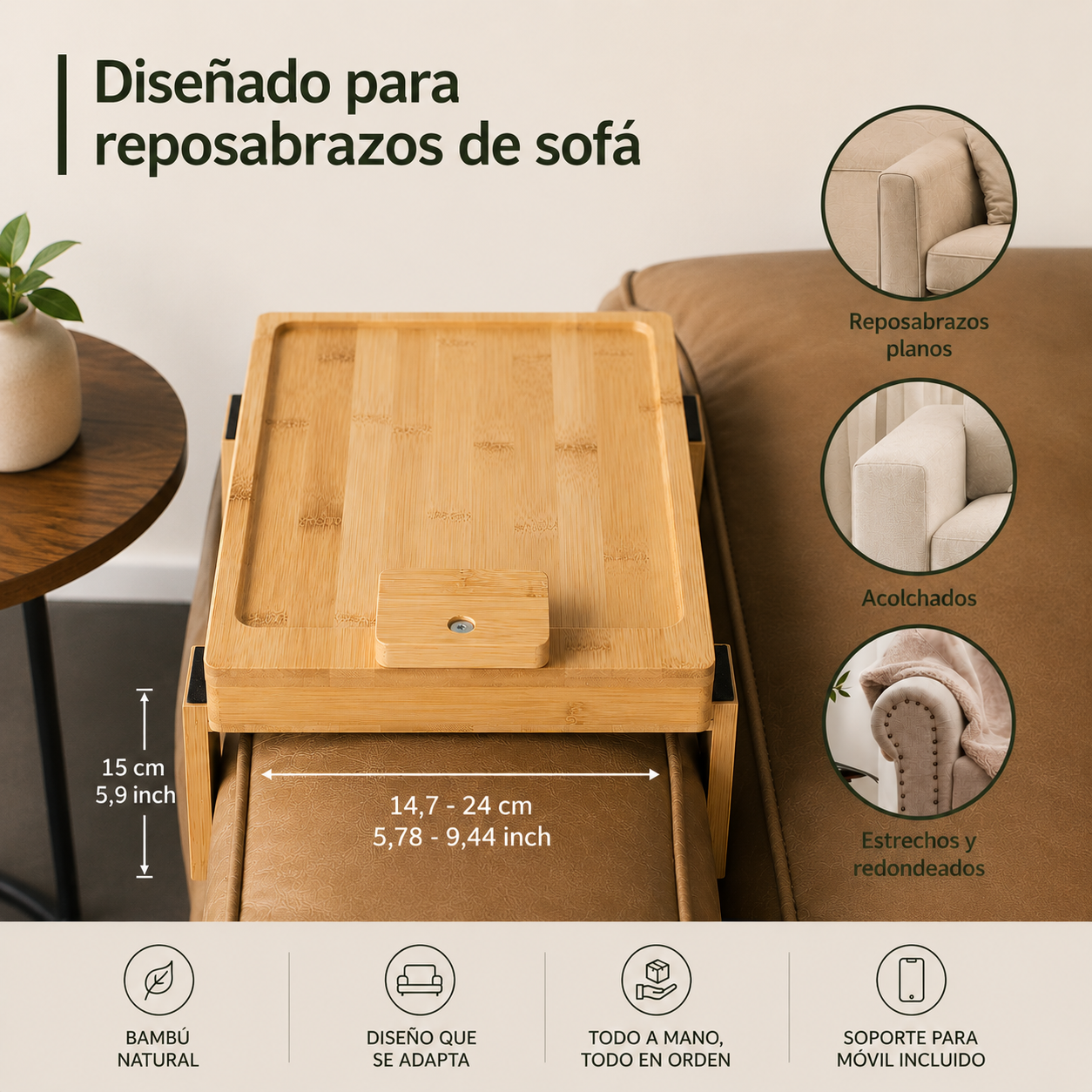 Bandeja de sofá multifuncional del bambú